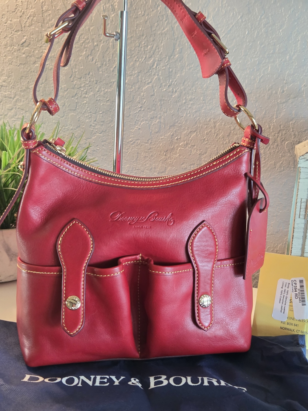 Dooney & Bourke Red Florentine Leather Small Lucy Hobo Bag - Like New!
